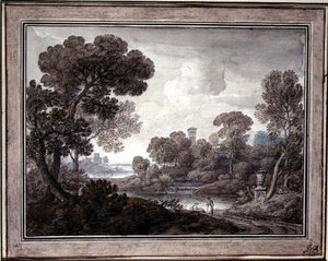 Klasik Manzara, c.1770 (kalem ve mürekkep ve kağıt üzerine sulu boya) by William Oram