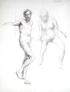 Bir Erkek ve Bir Kadının Çalışması (kağıt üzerine kalem) by William Orpen
