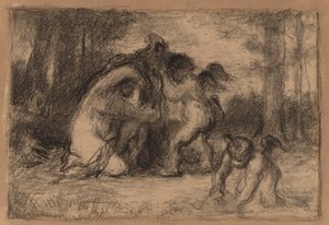 Putti Bir Kadının Soyunmasına Yardım Eden Ormanlık Manzara by William Perkins Babcock