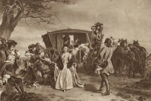 Fransız eşkıya Claude Duval (litho) tarafından alıkonulan aile