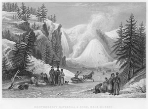 Quebec yakınlarındaki Montmorency Şelalesi ve Koni (gravür)