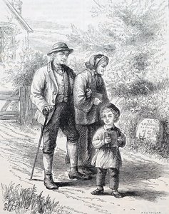 Yaşlı bir çift ve torunları. İngiliz illüstratör William Small (1843-1929) tarafından. 1880 (gravür) by William Small