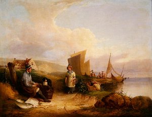 Balıkçılar ile sahil sahnesi (tuval üzerine yağlı boya) by William Snr. Shayer