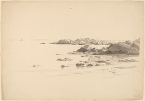 Uzak Teknelerin Olduğu Kayalıklı Plaj by William Stanley Haseltine