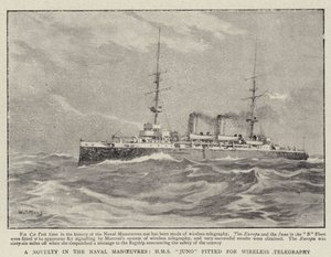 Deniz Manevralarında Bir Yenilik, HMS Juno, Telsiz Telgraf için Takıldı by William T. Maud