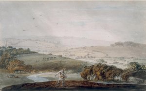Bir Çiftçi Ekimi, Bir Nehir Vadisi ve Ötesinde Yuvarlanan Tepeler by Joseph Mallord William Turner