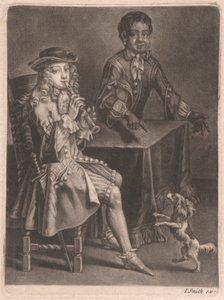 İki Genç Adam, Biri Teyp Çalıyor, Diğeri Dans Eden Bir Köpeği İşaret Ediyor by William Vincent