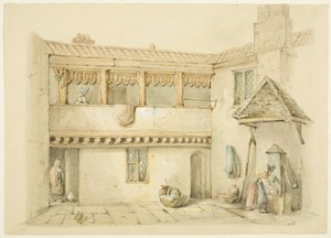 Barnstaple Almshouses, Eski Pazar (kağıt üzerine kurşun kalem ve sulu boya)