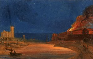 Bristol İsyanları: Gaol Burning ve St Paul Kilisesi, Bedminster, c.1831 (kağıt üzerinde yağlı boya)