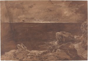 Ay Işığında Kayalık Bir Sahil by William West or Samuel Jackson