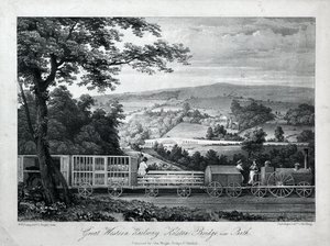 Great Western Demiryolu, Bath yakınlarındaki Kelston Köprüsü, 1835-40 dolayları (kağıt üzerinde lito) by William Weston Young