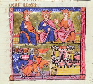Ms 828 f.189r Acre Konseyi ve Şam Kuşatması, İkinci Haçlı Seferi, 'Histoire d'Outre-Mer'den, Tyre'lı William tarafından yazılmış, Acre, c.1280