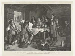 William III, bir balıkçı kulübesinde savaş konseyi düzenliyor, 1688 Orange Prensi