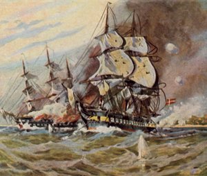 Eckernförde yakınlarındaki Alman sahil bataryaları, 5 Nisan 1849 (geliştirilmiş renkli litografi)