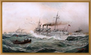 Kaiserliche Marine Griffin, Meteor ve Jagd göğüs kasabasına bakıyor, Willy Stöwer 1894, nr9, G. Wislicenus, Unsre Kriegsmarine.