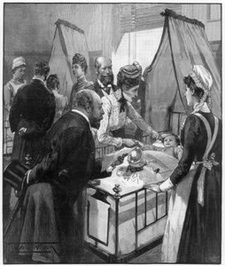 Galler Prensi ve Prensesi, hasta çocuklar için Eveline hastanesini ziyaret ediyor, 1890.