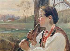 Tırmıklı Kız, c.1914 (gemideki yağ) by Wincenty Wodzinowsky