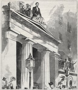 Seçilmiş Başkan Abraham Lincoln, Astor House Balkonundan İnsanlara hitap ederken..., 1861. by Winslow Homer