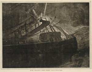 Denizde - Geçen Bir Vapura İşaret Vermek, Her Cumartesi, 8 Nisan 1871 by Winslow Homer