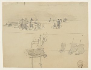 Sepet, Cullercoats, İngiltere Taşıyan Kadınlarla Plaj Sahnesi by Winslow Homer