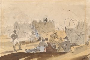 Kapalı Vagonların Dinlendiği Kervan [recto], 1861. by Winslow Homer