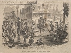 Köşe Kış, Washington ve Yaz Sokakları, Boston, 1857. by Winslow Homer