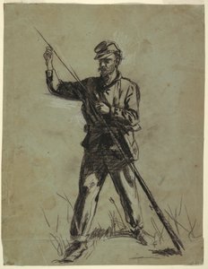 Çizim, Tüfek Dolduran Süvari Askeri, 1863-64 by Winslow Homer