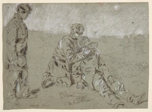 Çizim, Yaralı Arkadaşına Su Veren Asker, 1864 by Winslow Homer