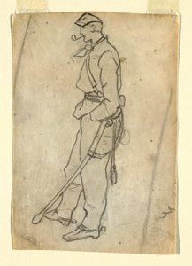 Çizim, Kılıçlı ve Pipolu Asker, 1862 by Winslow Homer