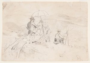 Çizim, "Beyaz Dağlarda Eskiz Yapan Sanatçılar" ve "Taşradaki Sanatçı" için Çalışma, 1868 by Winslow Homer