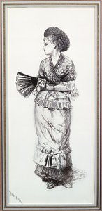 Fanlı Kız (kağıt üzerinde kömür) by Winslow Homer