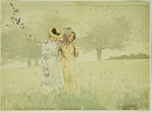 Meyve bahçesinde dolaşan kızlar, 1879 by Winslow Homer