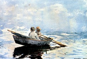 Teknede Kürek Çekmek, 1880 (gemide kağıt üzerinde wc) by Winslow Homer