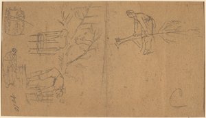 Fidan kesen ve fidanları sepete dokuyan askerler [verso], 1862. by Winslow Homer