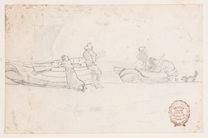 Figürler, Cullercoats, İngiltere ile Sahilde İki Tekne by Winslow Homer