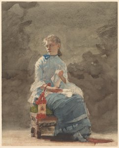 Kadın Dikiş, 1878-9 (kirli beyaz dokuma suluboya kağıdı üzerine grafit üzerine suluboya) by Winslow Homer