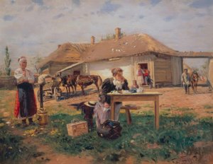 Öğretmenin köye gelişi by Wladimir Jegorowitsch Makowski