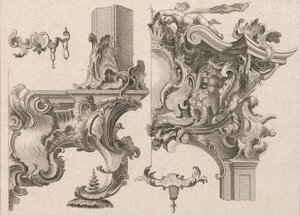Bir Sunak Çerçevesinin Sağ Alt ve Sağ Üstünün Süslenmesi için Öneri..., Basılmış yakl. 1750-56. by Wolffgang Christoph Mayr