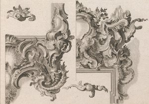 Bir Sunak Çerçevesinin Sağ Alt ve Sağ Üstünün Süslenmesi için Öneri..., Basılmış yakl. 1750-56. by Wolffgang Christoph Mayr