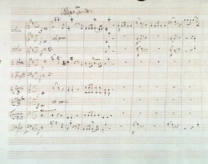 Mozart (1768) tarafından D majör Senfoni N. 8'in müzik notalarının sayfası by Wolfgang Amadeus Mozart