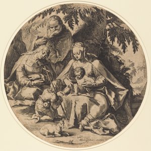 Aziz Elizabeth ve Vaftizci Yahya ile Kutsal Aile by Workshop of Jacob Matham, after Hendrik Goltzius