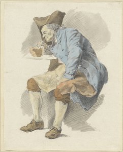 Oturan adam bir testte piposunu yakar by Woutherus Mol