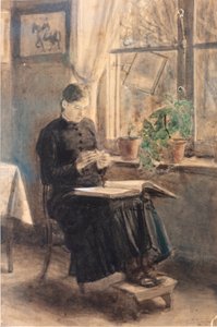 Kadın bağcıkçı (La Dentellière) (suluboya)