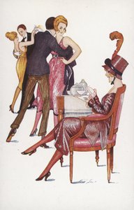Dans eden çiftler ve şerbet içen kız by Xavier Sager