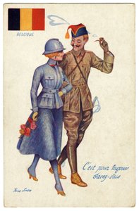Birinci Dünya Savaşı Belçika Kartpostalı Müttefikler Arasındaki Uyum, c.1917 by Xavier Sager