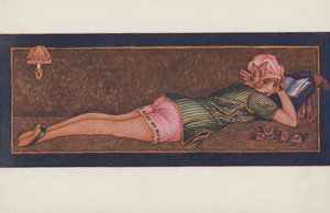 Kız pijama ve gece şapkalı okuma by Xavier Sager