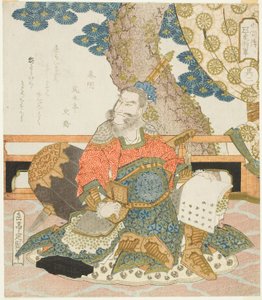 Qin Ming (Shinmei), c.1828 (metalik pigmentli renkli tahta baskılar; surimono shikishiban pentaptych) by Yashima Gakutei