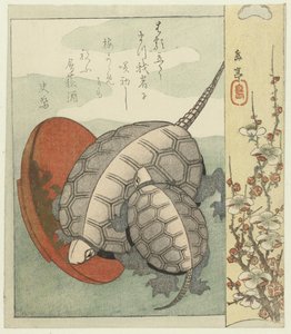 Sake kase ile kaplumbağalar by Yashima Gakutei
