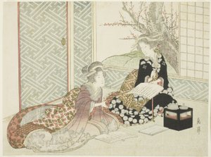 iki kadın okuma by Yashima Gakutei