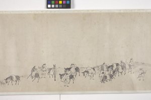 Tahıl Taşan Yüz Eşek, Handscroll, c.1700 (kağıt üzerine mürekkep) by Ye Yin